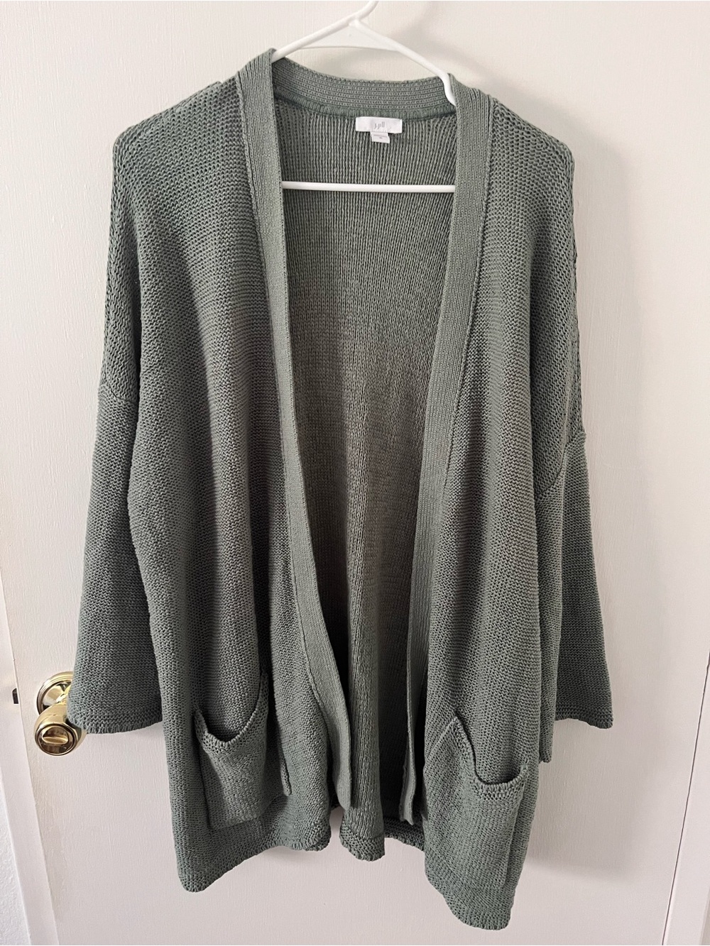 J. JILL Sage Green Chunky Knit Longline Open Cardigan Sweater Cotton Size XL